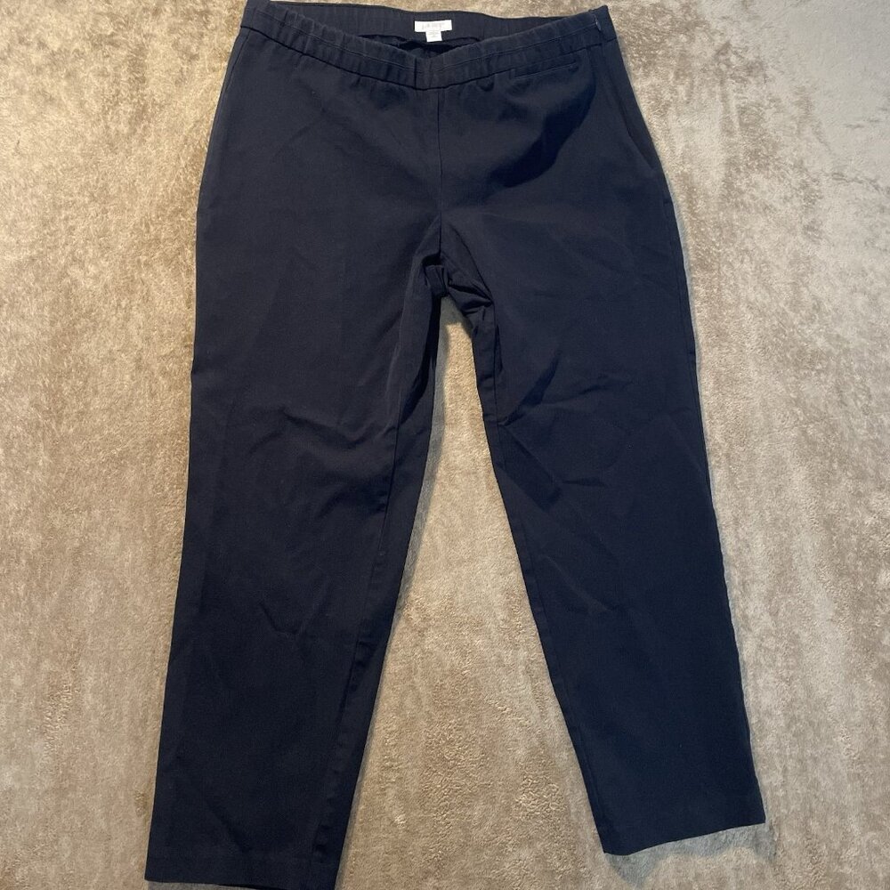 J Jill Pants Womens 16 Petite Precision Stretch Navy Blue Tapered Ankle Side Zip